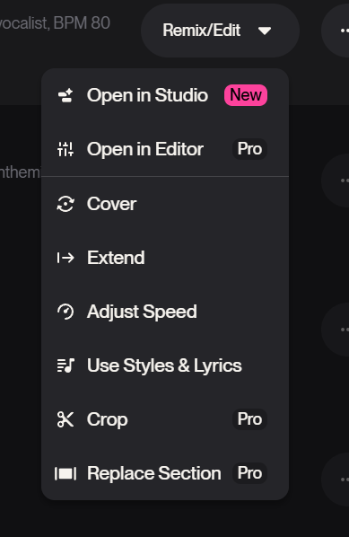 Remix/Editメニュー